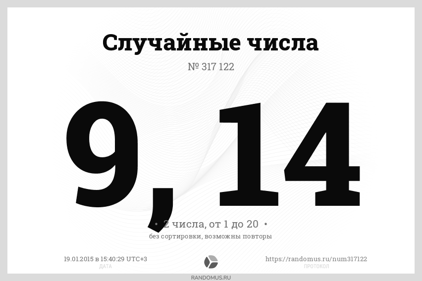 Случайные числа № 317122 | Рандомус