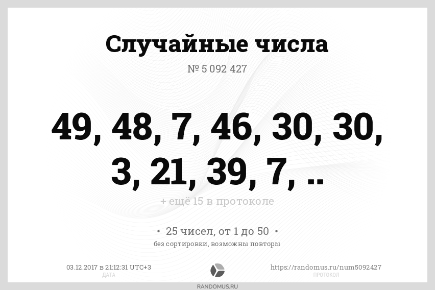 Случайные числа № 5092427