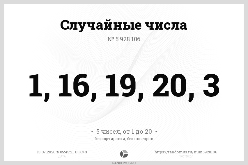 Генератор чисел рандомус. Рандомус. Рандомус протокол 6142385.