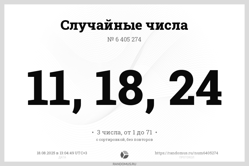 Случайные числа № 6405274