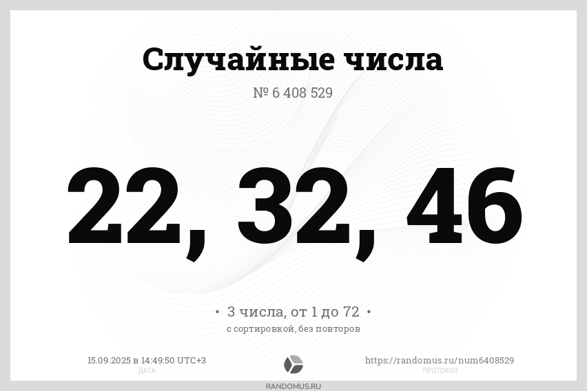 Случайные числа № 6408529