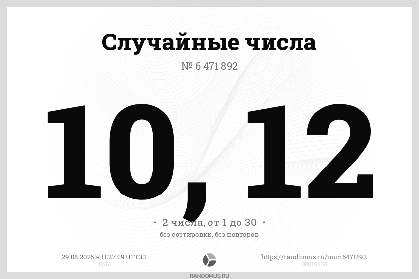 Случайные числа № 6471892